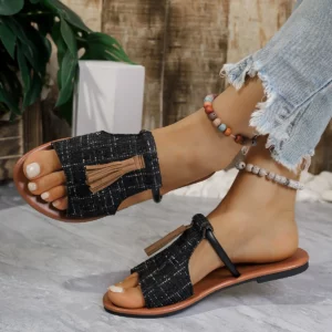 Women's Casual Beach Holiday Slippers 2025 Summer New Fashion Fringe Outdoor Flat Shoes Open Toe Sandals Zapatos De Mujer Slides - Image 5