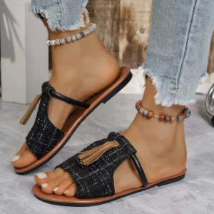 Women's Casual Beach Holiday Slippers 2025 Summer New Fashion Fringe Outdoor Flat Shoes Open Toe Sandals Zapatos De Mujer Slides - Image 4