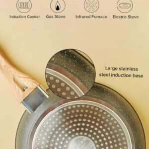 10-Piece Cookware Set - Aluminium Pots And Pans - Non-Stick Surface - Wood Finish Handles - Tempered Glass Lids - PFOA Free - Frying Pan, Casserole With Lid, Saucepan, Grill Pan, Kitchen Tools Black - Image 3