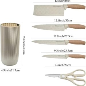 Kitchen Knife Set, 6-Pieces Khaki Sharp Knife Set for Kitchen, Non-stick Non-slip Stainless Steel Chef Knife Set with Universal Knife Block Suitable for Home Restaurant (Khaki) Khaki - Image 5
