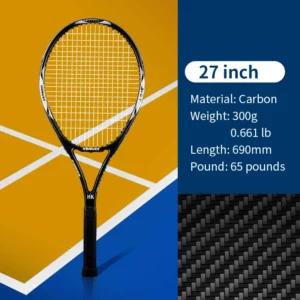 graphite 27 inch tennis racket Adult men women professional carbon fiber stiffness 50 tension offense white black elasticity - Image 6