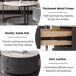 DIGGERA Round Nesting Coffee Table of 2 with Storage Drawer for Home Living Room Extendable Coffee Table with Storage&Wheels - Image 3