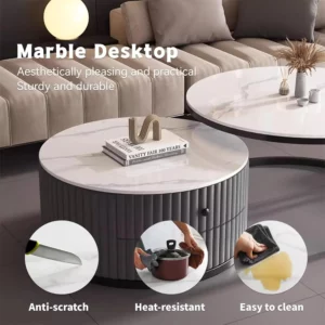 DIGGERA Round Nesting Coffee Table of 2 with Storage Drawer for Home Living Room Extendable Coffee Table with Storage&Wheels - Image 4