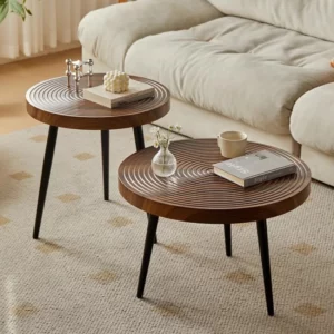 Mid-Century Tea Table Minimalist Tree Ring Design Coffee Table Compact Side Desk for Small Space Versatile Accent Desk for Sofa - Image 4