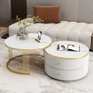 Marble Center Living Room Table Round Set Gold Nesting Metal Round Coffee Table Nordic Luxury Mesa Centro - Image 1