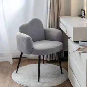 Modern Teddy Fabric Accent Chair, Cloud-Shaped Backrest with Metal Legs,Stylish Vanity Chair for Bedroom Dressing Room Furniture - Image 6