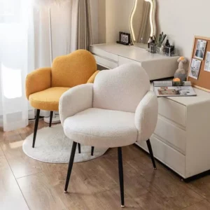 Modern Teddy Fabric Accent Chair, Cloud-Shaped Backrest with Metal Legs,Stylish Vanity Chair for Bedroom Dressing Room Furniture - Image 5