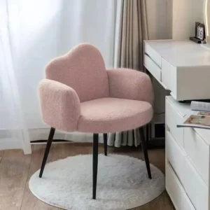 Modern Teddy Fabric Accent Chair, Cloud-Shaped Backrest with Metal Legs,Stylish Vanity Chair for Bedroom Dressing Room Furniture - Image 3