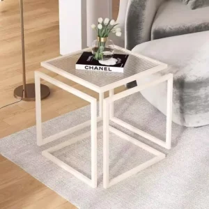 Modern Geometric Glass Side Table: Metal Frame, Ideal for Living Room,Square Shape, Home & Office Use,Home Decor Essential - Image 2