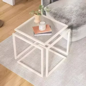 Modern Geometric Glass Side Table: Metal Frame, Ideal for Living Room,Square Shape, Home & Office Use,Home Decor Essential - Image 3