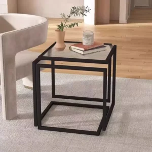 Modern Geometric Glass Side Table: Metal Frame, Ideal for Living Room,Square Shape, Home & Office Use,Home Decor Essential - Image 4