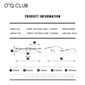 O-Q CLUB Ultra-light Titanium Reading Eyeglass Frames Men Fashion Simple Rimless Myopia Glasses Customized Prescription Glasses - Image 5