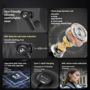 Motorola Buds I40 Bluetooth headphones with active noise cancellation wireless sports and comfortable sleep Strong compatibility - Image 4