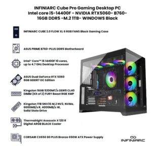 Cube Pro Gaming Desktop PC (Intel core i5-14400F - NVIDIA RTX5060- B760- 16GB DDR5 -M.2 1TB- WINDOWS) Black - Image 2
