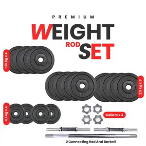 Sparnod Fitness Adjustable Dumbbell & Barbell Weight Set with 4 Rods and 14 Plates - Dumbbells with Anti-slip Grip, Barbell rod & Carry Case (SD-30) 30kg - Image 4