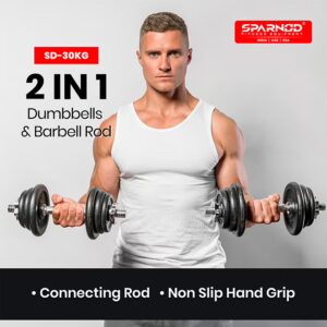 Sparnod Fitness Adjustable Dumbbell & Barbell Weight Set with 4 Rods and 14 Plates - Dumbbells with Anti-slip Grip, Barbell rod & Carry Case (SD-30) 30kg - Image 8