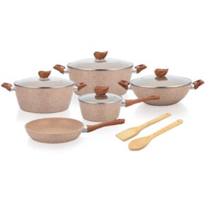 Essential 11 Piece Non Stick Cookware Set DC2878 Forged Aluminum Body with Durable Granite Coating 5 Layer Durable Construction, Induction base Casserole, Wok pan, Saucepan, Fry pan and Turner & spoon - Image 13