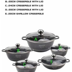 DESSINI 10-Piece Granite Non Stick Cookware Set Includes 4xCasserol With Lid 32cm, 28cm, 24cm, 20cm, 1xShallow Pot With Lid 28 cm Black 32,28,24,20,28cm - Image 5