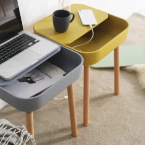 Multi-Color Storage Plastic Side Table - Wooden Leg Leisure Small Table, Multifunctional Storage Table Next to Home Sofa - Image 5