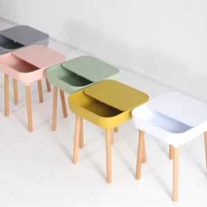 Multi-Color Storage Plastic Side Table - Wooden Leg Leisure Small Table, Multifunctional Storage Table Next to Home Sofa - Image 4