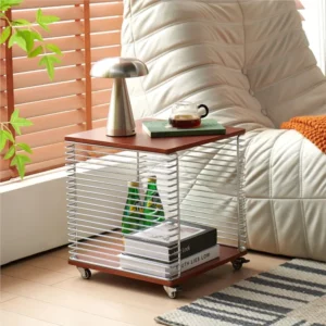 Realife Middle Ancient Style Stainless Steel Edge Table For Household Use With Wheels Geometric Storage Edge Table Easy To Move - Image 2