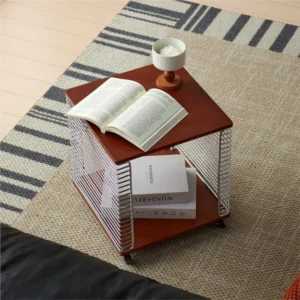 Realife Middle Ancient Style Stainless Steel Edge Table For Household Use With Wheels Geometric Storage Edge Table Easy To Move - Image 3