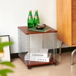 Realife Middle Ancient Style Stainless Steel Edge Table For Household Use With Wheels Geometric Storage Edge Table Easy To Move - Image 4