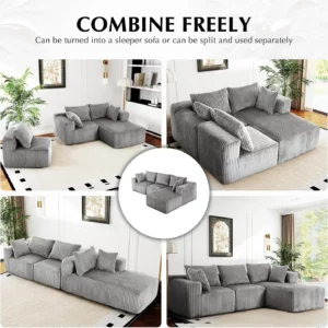 118" Compressed Sofa for Living Room L Shaped Boneless Couch, Modular Sectional Sofa, Sofa Bed Memory Foam Couches with Chaise - Image 2