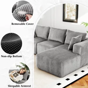 118" Compressed Sofa for Living Room L Shaped Boneless Couch, Modular Sectional Sofa, Sofa Bed Memory Foam Couches with Chaise - Image 3
