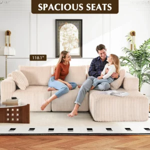 118" Compressed Sofa for Living Room L Shaped Boneless Couch, Modular Sectional Sofa, Sofa Bed Memory Foam Couches with Chaise - Image 7