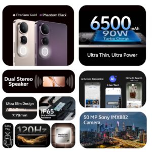 vivo V50 Lite AI 5G Dual SIM Phantom Black 12GB RAM 256GB Supports 90W Charging With Exclusive Gifts Earbuds Pro,24 Months Warranty + 1 Year Screen Replacement (Charger and Case Inside Box) - Middle East Version - Image 7