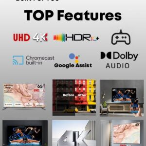 65 Inch 4K ULTRA HD Smart TV, Google TV with Hands Free Voice Control, Built-in Receiver, Dolby Vision Atmos, HDR 10+, Game Mode, Wide Colour Gamut, DTS HD, Google TV Android 65UA3400G Black - Image 4