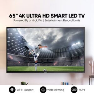 65-Inch 4K UHD Android Smart LED TV | Ultra HD Resolution, Built-In Apps (Netflix, YouTube, Facebook, Twitter, Skype) | 60Hz Refresh Rate, USB & HDMI Connectivity, DLNA Support, Model Year 2018, 2 Year Warranty - UHD65SLED Black - Image 3