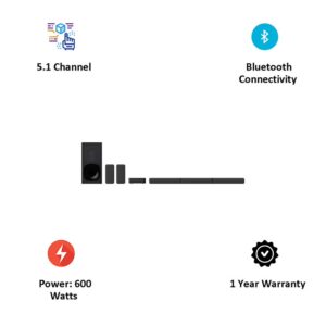 Sony 5.1 Channel Real Surround 600 Watt Soundbar With Wireless Rear Speakers HTS40R Black - Image 3