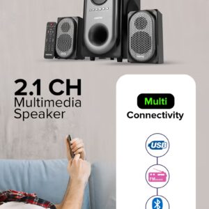 2-In-1 CH Multimedia Speaker, Remote Control | Powerful 5.25 Inch Sub-Woofer | USB, Bluetooth And Multiple Device Inputs | Surround Sound Effect Super Bass GMS7493N Black - Image 7