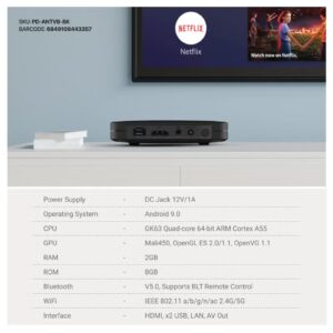 Android TV Box Video Streaming 1080 Full HD / 2GB RAM / 8GB ROM / Support 4K / Voice Command / USB Flash & Connectivity - Black - Image 4