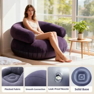6 Colors Inflatable U-shaped Lazy Sofa with Armrests Living Room Outdoor Lounge Chair Portable Flocking PVC Inflatable Sofa - Image 4