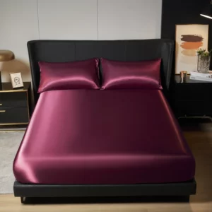 1Pc Satin Fitted Sheet Solid Colour Twin Full Queen Ice Silk Mattress Cover Natural With Elastic Band Bed Sheet (No Pillowcase) - Image 4