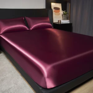 1Pc Satin Fitted Sheet Solid Colour Twin Full Queen Ice Silk Mattress Cover Natural With Elastic Band Bed Sheet (No Pillowcase) - Image 5
