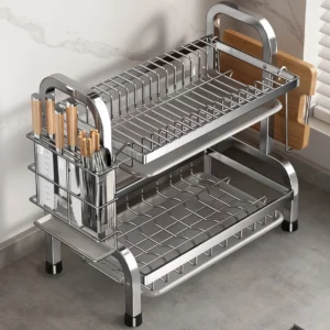 Dish Drying Rack Compact Kitchen Dish Rack Drainboard Set Large Rust-Proof Dish Drainer with Utensil Holder - Image 1
