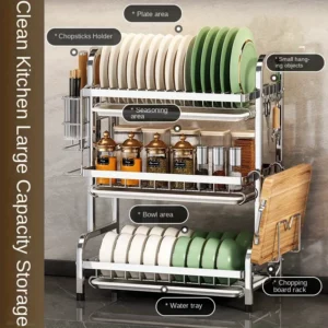 Dish Drying Rack Compact Kitchen Dish Rack Drainboard Set Large Rust-Proof Dish Drainer with Utensil Holder - Image 2