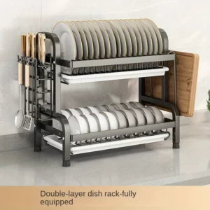 Dish Drying Rack Compact Kitchen Dish Rack Drainboard Set Large Rust-Proof Dish Drainer with Utensil Holder - Image 4