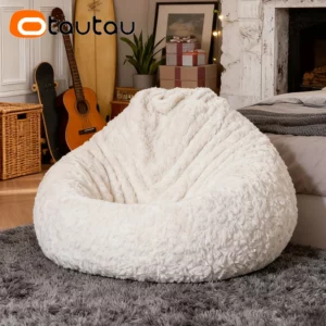 OTAUTAU Soft Faux Bunny Fur Bean Bag Cover Pouf Ottoman Winter Christams DD027【No Filler Inside!You Need Fill It By Yourself !】 - Image 4