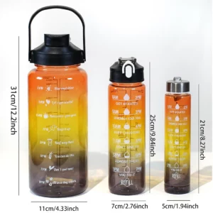 Gradient Plastic 3-IN-1 Water Bottle Set with Measurement Scale Large Capacity Drink Bottle Outdoor Sports Camping - Image 2