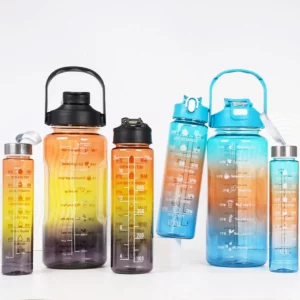 Gradient Plastic 3-IN-1 Water Bottle Set with Measurement Scale Large Capacity Drink Bottle Outdoor Sports Camping - Image 5