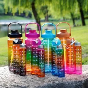 Gradient Plastic 3-IN-1 Water Bottle Set with Measurement Scale Large Capacity Drink Bottle Outdoor Sports Camping - Image 6