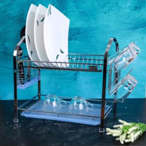 2-Layer Stainless Steel Wall Hanging Dish Rack Silver 54x25.2x37.8cm - Image 2