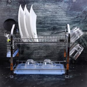 2-Layer Stainless Steel Wall Hanging Dish Rack Silver 54x25.2x37.8cm - Image 4