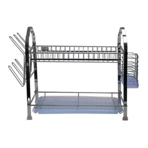 2-Layer Stainless Steel Wall Hanging Dish Rack Silver 54x25.2x37.8cm - Image 5