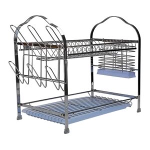 2-Layer Stainless Steel Wall Hanging Dish Rack Silver 54x25.2x37.8cm - Image 6